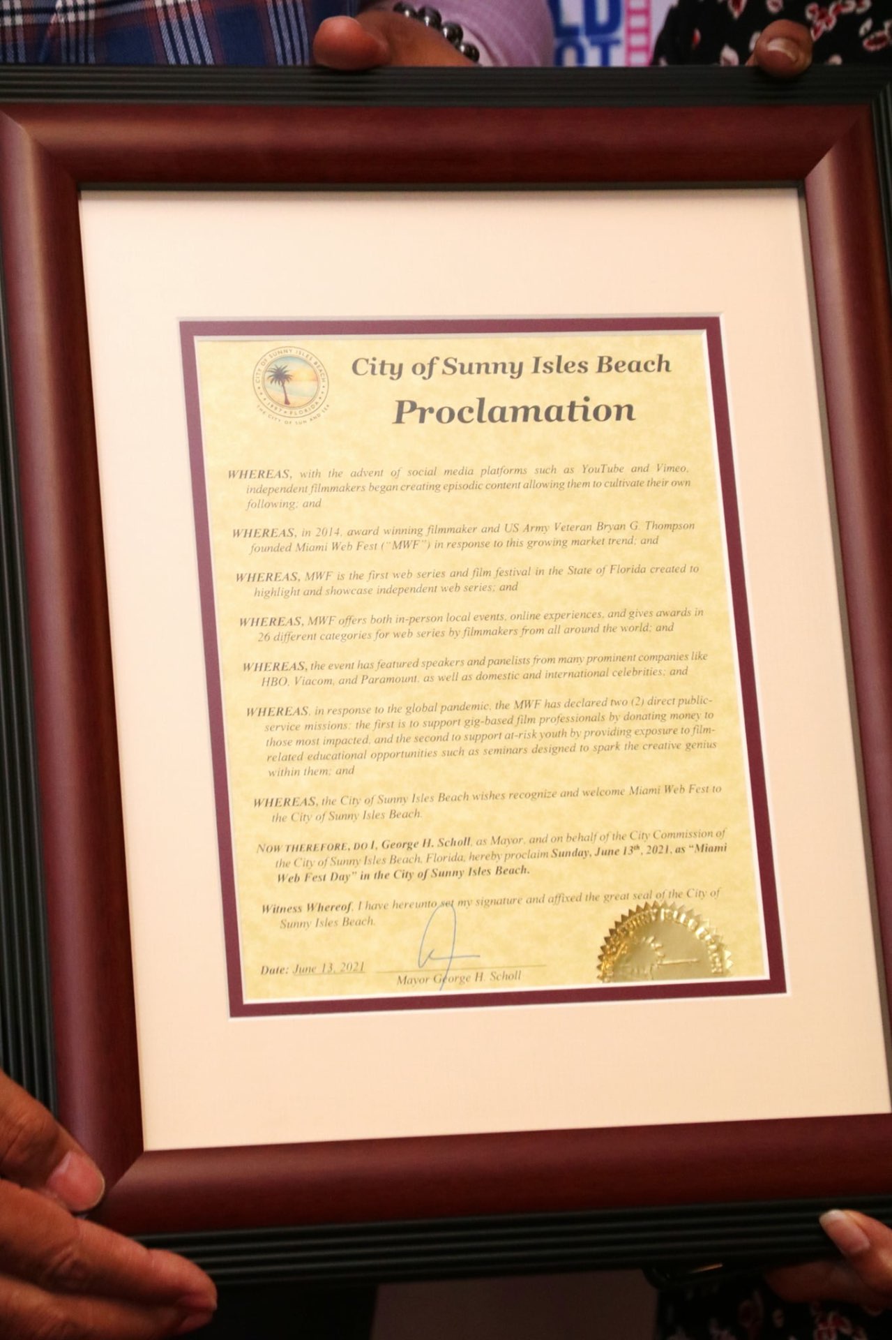City of Sunny Isles Beach proclamation, 2021